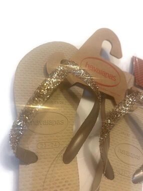 NWT Havaianas Kids Slim Glitter II Gold Sparkle Flip Flops Size 9 Toddler